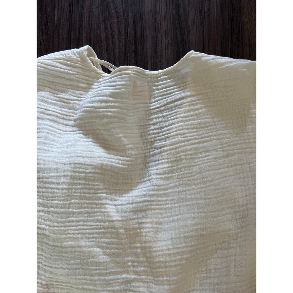 Pokoloko Cotton Gauze Balloon Sleeve V-Neck Wrap Top Top in Cream size OS - Picture 10 of 13